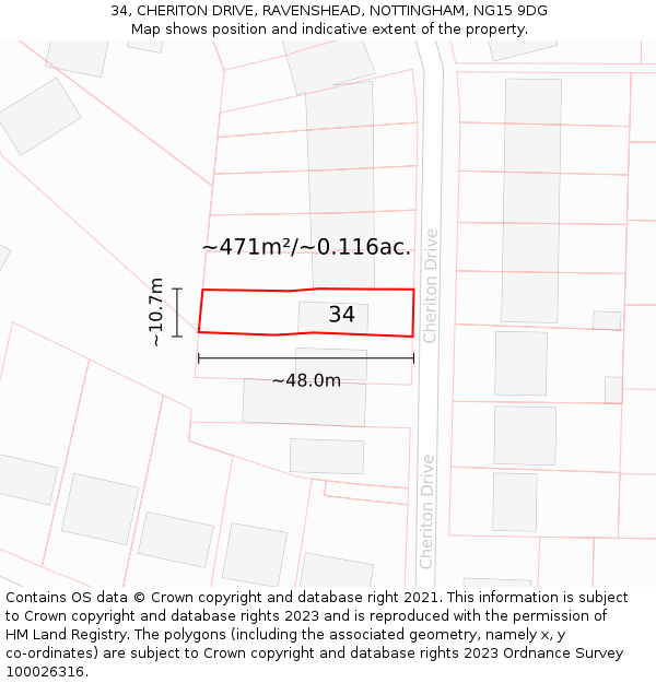 34, CHERITON DRIVE, RAVENSHEAD, NOTTINGHAM, NG15 9DG: Plot and title map
