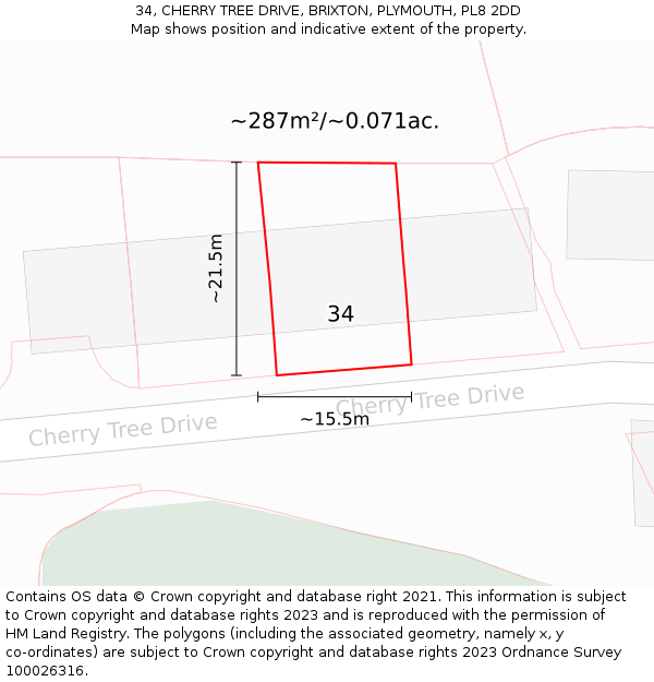 34, CHERRY TREE DRIVE, BRIXTON, PLYMOUTH, PL8 2DD: Plot and title map