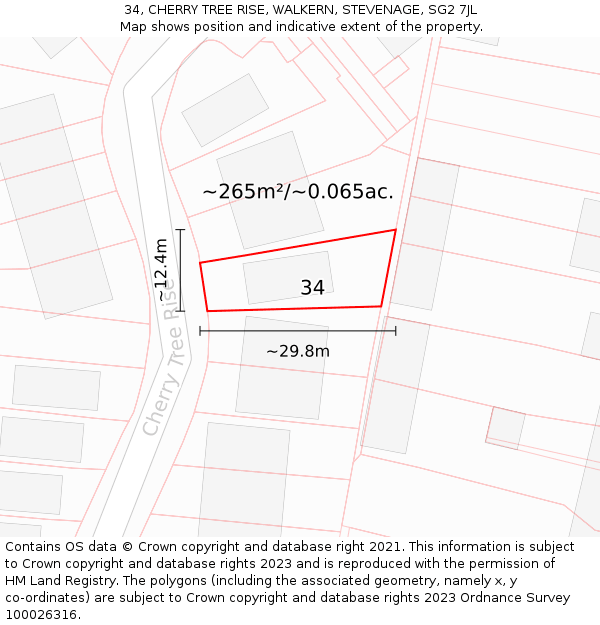 34, CHERRY TREE RISE, WALKERN, STEVENAGE, SG2 7JL: Plot and title map