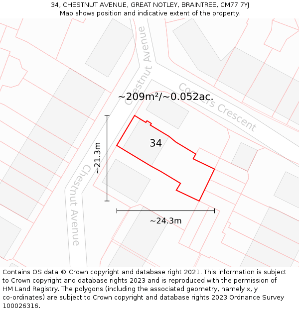 34, CHESTNUT AVENUE, GREAT NOTLEY, BRAINTREE, CM77 7YJ: Plot and title map