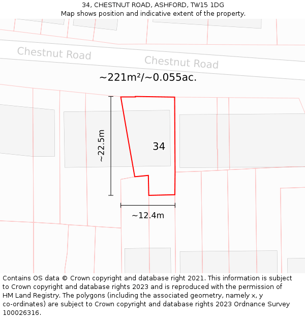 34, CHESTNUT ROAD, ASHFORD, TW15 1DG: Plot and title map