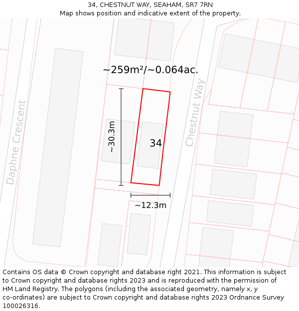 34, CHESTNUT WAY, SEAHAM, SR7 7RN: Plot and title map