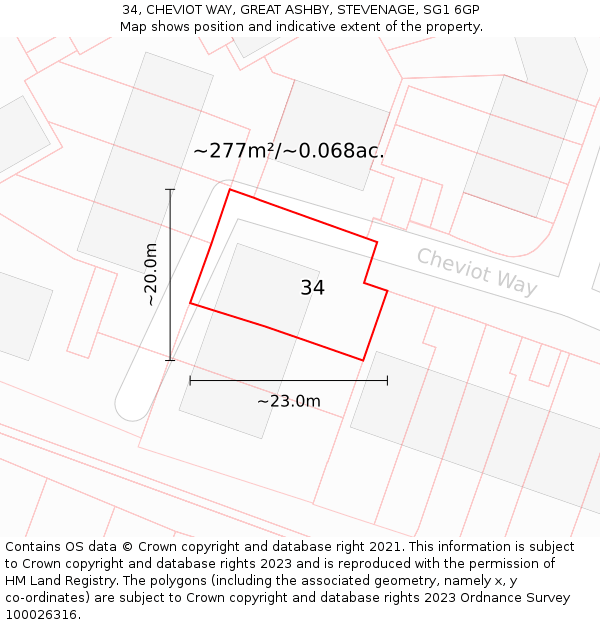 34, CHEVIOT WAY, GREAT ASHBY, STEVENAGE, SG1 6GP: Plot and title map