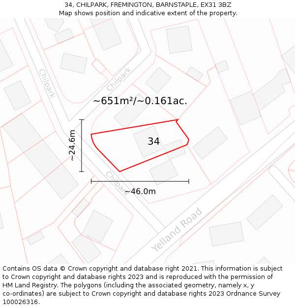 34, CHILPARK, FREMINGTON, BARNSTAPLE, EX31 3BZ: Plot and title map