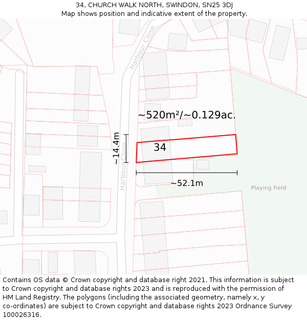 34, CHURCH WALK NORTH, SWINDON, SN25 3DJ: Plot and title map