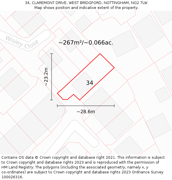 34, CLAREMONT DRIVE, WEST BRIDGFORD, NOTTINGHAM, NG2 7LW: Plot and title map