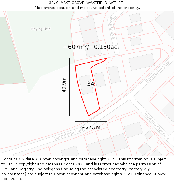 34, CLARKE GROVE, WAKEFIELD, WF1 4TH: Plot and title map