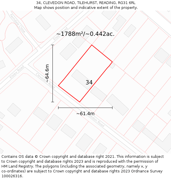34, CLEVEDON ROAD, TILEHURST, READING, RG31 6RL: Plot and title map