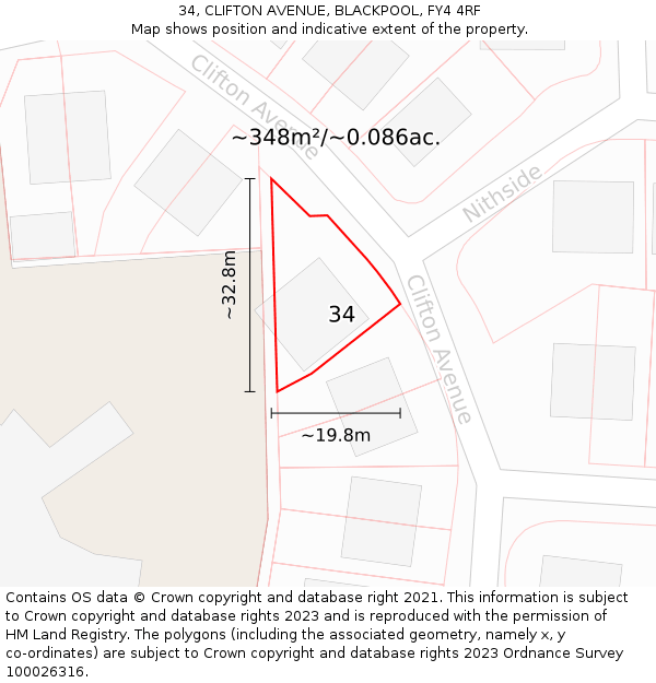 34, CLIFTON AVENUE, BLACKPOOL, FY4 4RF: Plot and title map