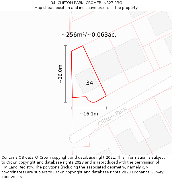 34, CLIFTON PARK, CROMER, NR27 9BG: Plot and title map