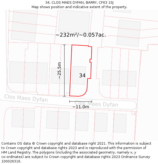 34, CLOS MAES DYFAN, BARRY, CF63 1SJ: Plot and title map