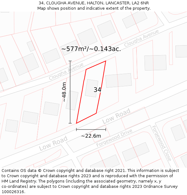 34, CLOUGHA AVENUE, HALTON, LANCASTER, LA2 6NR: Plot and title map