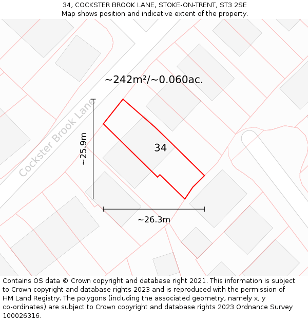 34, COCKSTER BROOK LANE, STOKE-ON-TRENT, ST3 2SE: Plot and title map