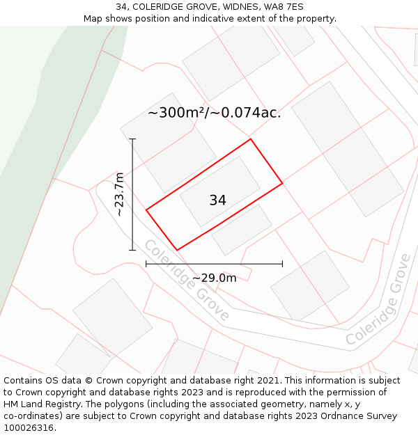 34, COLERIDGE GROVE, WIDNES, WA8 7ES: Plot and title map