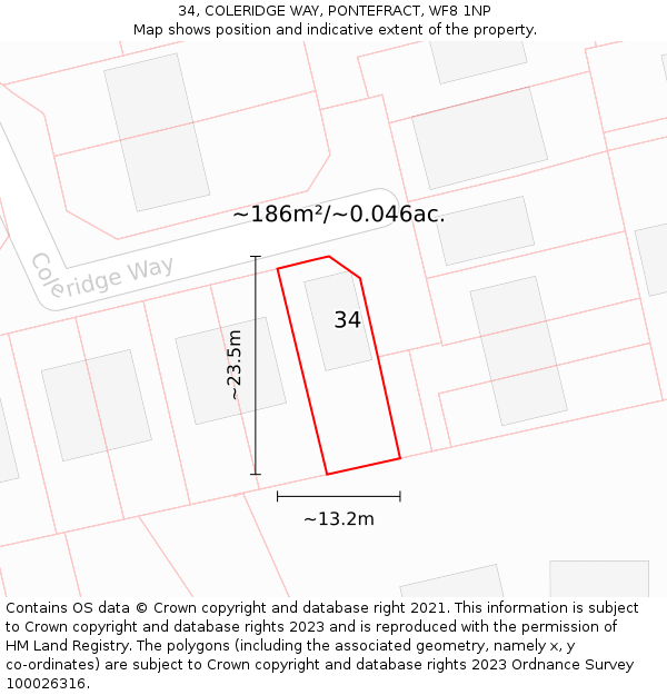 34, COLERIDGE WAY, PONTEFRACT, WF8 1NP: Plot and title map