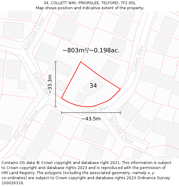 34, COLLETT WAY, PRIORSLEE, TELFORD, TF2 9SL: Plot and title map