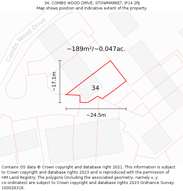 34, COMBS WOOD DRIVE, STOWMARKET, IP14 2RJ: Plot and title map
