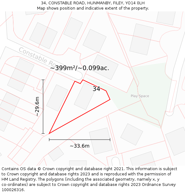 34, CONSTABLE ROAD, HUNMANBY, FILEY, YO14 0LH: Plot and title map