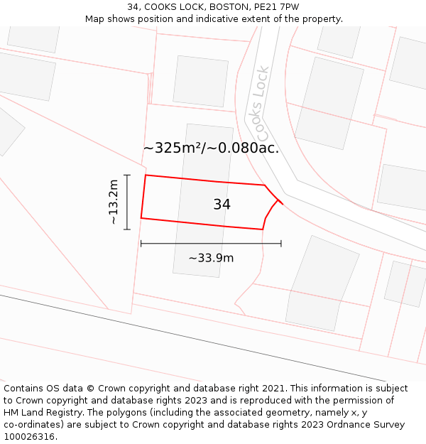 34, COOKS LOCK, BOSTON, PE21 7PW: Plot and title map