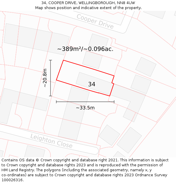 34, COOPER DRIVE, WELLINGBOROUGH, NN8 4UW: Plot and title map