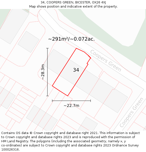 34, COOPERS GREEN, BICESTER, OX26 4XJ: Plot and title map