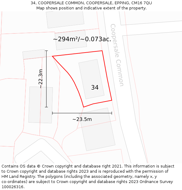 34, COOPERSALE COMMON, COOPERSALE, EPPING, CM16 7QU: Plot and title map