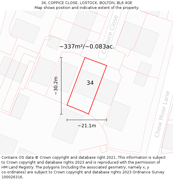 34, COPPICE CLOSE, LOSTOCK, BOLTON, BL6 4GE: Plot and title map