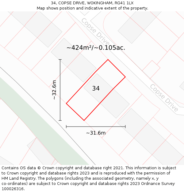 34, COPSE DRIVE, WOKINGHAM, RG41 1LX: Plot and title map