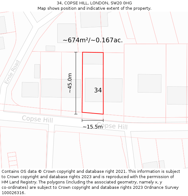 34, COPSE HILL, LONDON, SW20 0HG: Plot and title map