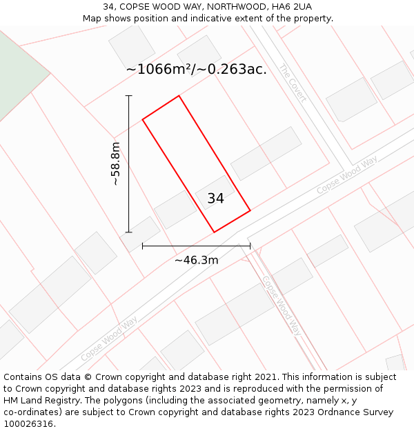 34, COPSE WOOD WAY, NORTHWOOD, HA6 2UA: Plot and title map