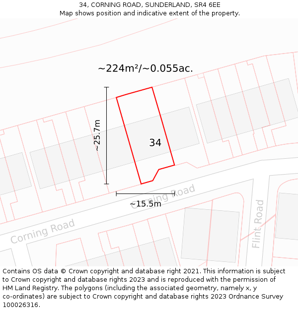 34, CORNING ROAD, SUNDERLAND, SR4 6EE: Plot and title map