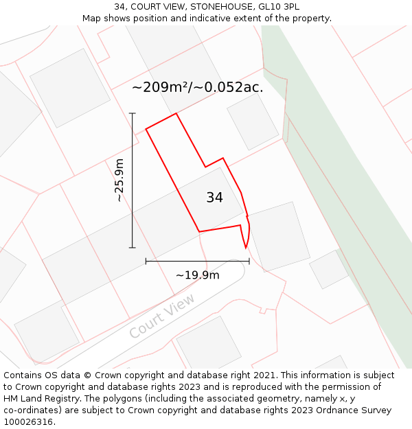 34, COURT VIEW, STONEHOUSE, GL10 3PL: Plot and title map