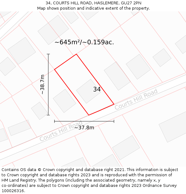 34, COURTS HILL ROAD, HASLEMERE, GU27 2PN: Plot and title map