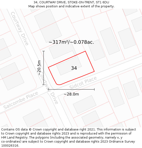 34, COURTWAY DRIVE, STOKE-ON-TRENT, ST1 6DU: Plot and title map