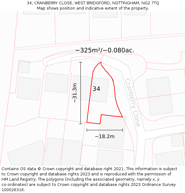 34, CRANBERRY CLOSE, WEST BRIDGFORD, NOTTINGHAM, NG2 7TQ: Plot and title map