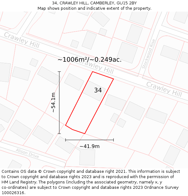 34, CRAWLEY HILL, CAMBERLEY, GU15 2BY: Plot and title map