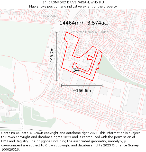 34, CROMFORD DRIVE, WIGAN, WN5 8JU: Plot and title map