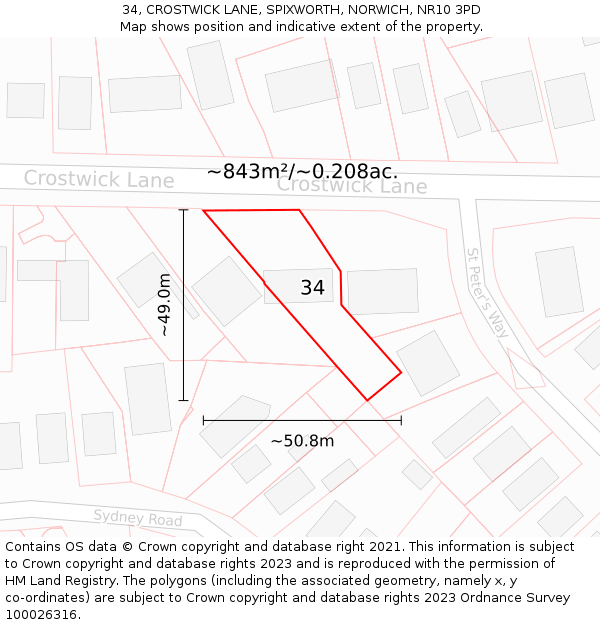 34, CROSTWICK LANE, SPIXWORTH, NORWICH, NR10 3PD: Plot and title map