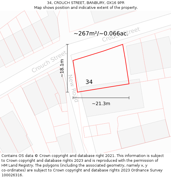 34, CROUCH STREET, BANBURY, OX16 9PR: Plot and title map