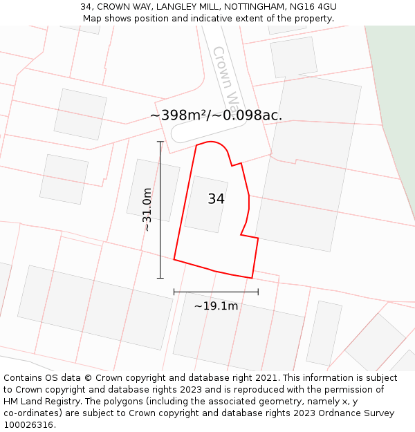 34, CROWN WAY, LANGLEY MILL, NOTTINGHAM, NG16 4GU: Plot and title map