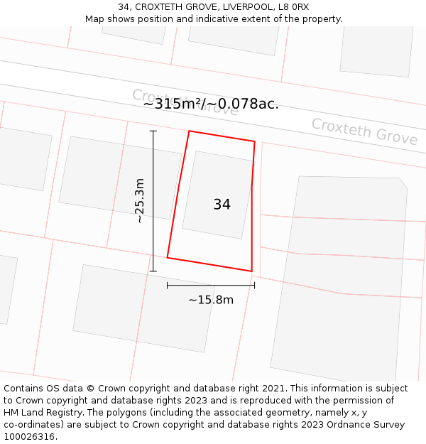 34, CROXTETH GROVE, LIVERPOOL, L8 0RX: Plot and title map