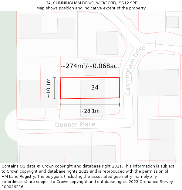 34, CUNNINGHAM DRIVE, WICKFORD, SS12 9PF: Plot and title map