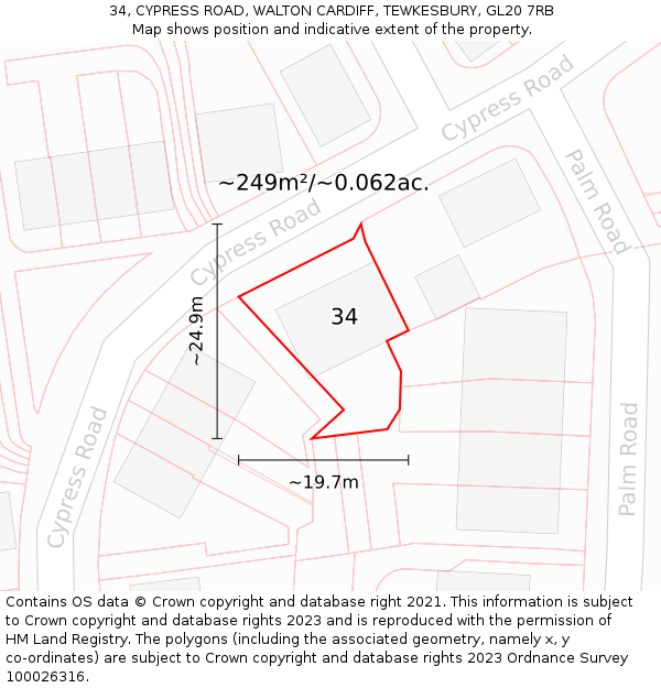 34, CYPRESS ROAD, WALTON CARDIFF, TEWKESBURY, GL20 7RB: Plot and title map