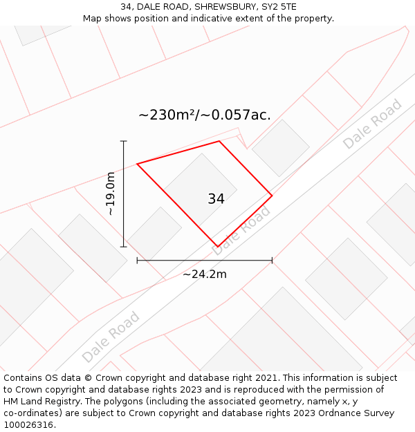 34, DALE ROAD, SHREWSBURY, SY2 5TE: Plot and title map