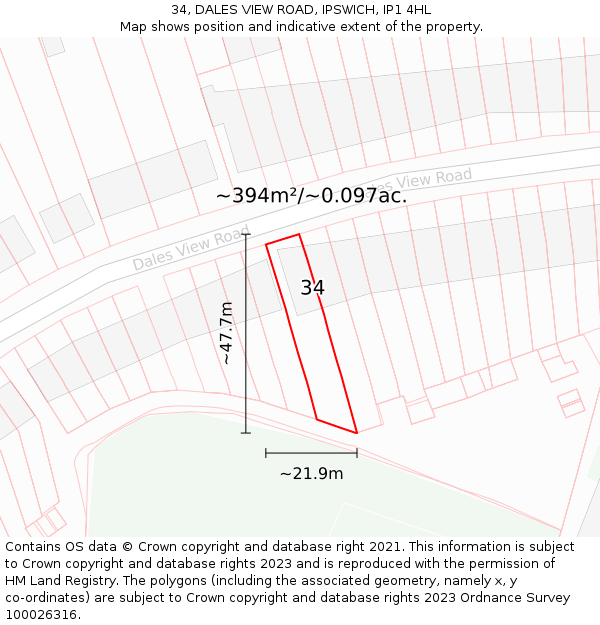 34, DALES VIEW ROAD, IPSWICH, IP1 4HL: Plot and title map