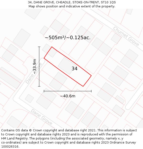 34, DANE GROVE, CHEADLE, STOKE-ON-TRENT, ST10 1QS: Plot and title map