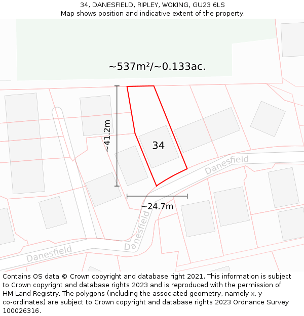 34, DANESFIELD, RIPLEY, WOKING, GU23 6LS: Plot and title map