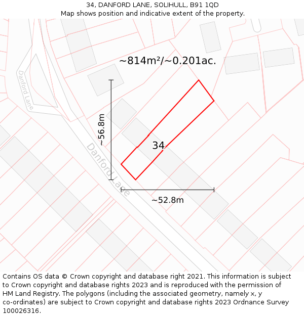 34, DANFORD LANE, SOLIHULL, B91 1QD: Plot and title map