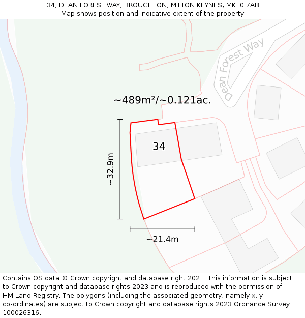 34, DEAN FOREST WAY, BROUGHTON, MILTON KEYNES, MK10 7AB: Plot and title map