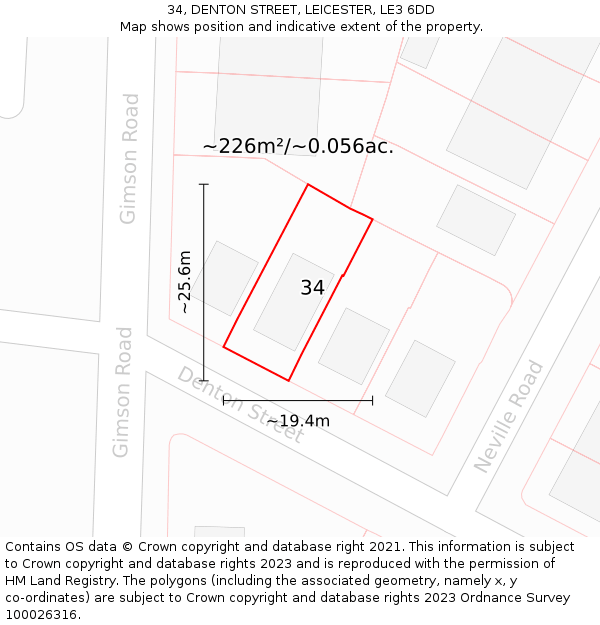 34, DENTON STREET, LEICESTER, LE3 6DD: Plot and title map